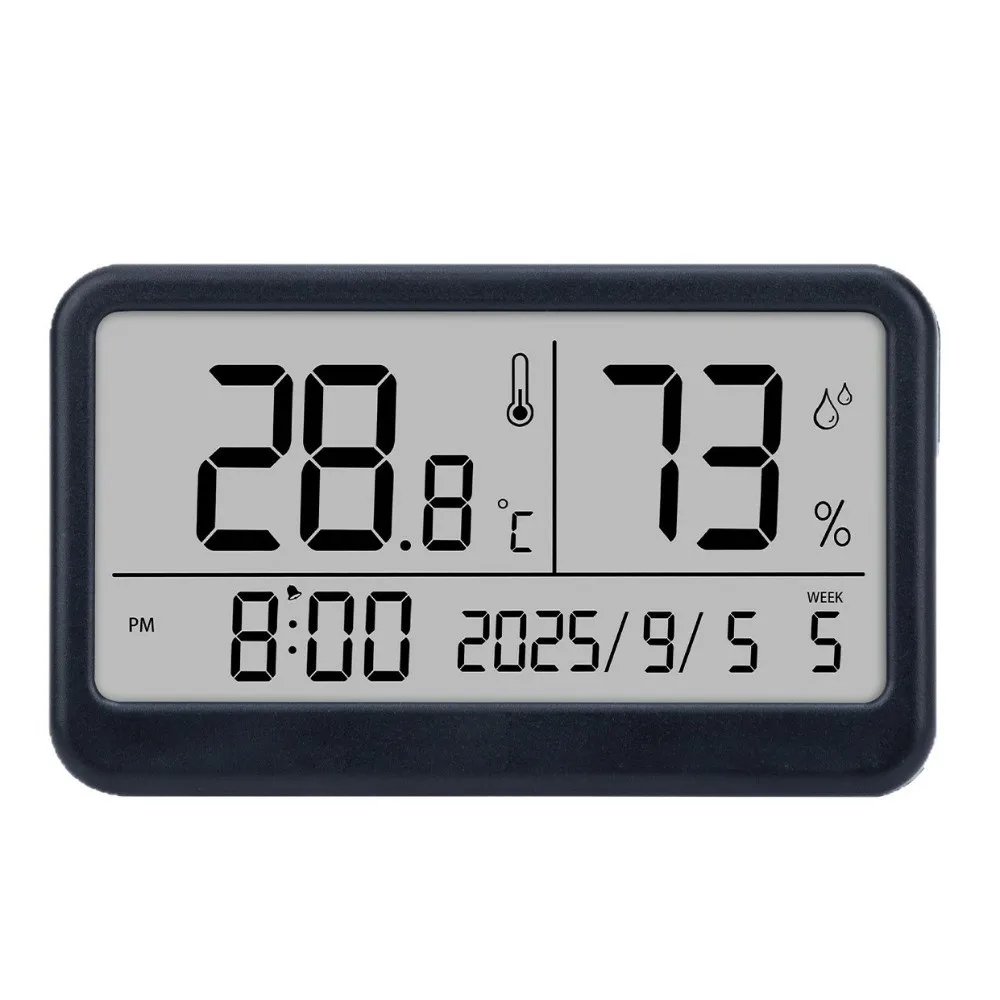 LCD Display Temperature Meter Multi-functional Magnetic Electronic Hygrometer Real-Time Display Wall Mount Digital Alarm Clock