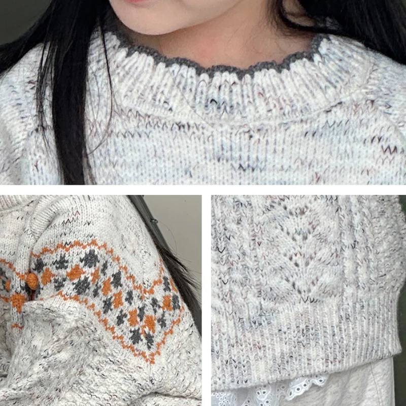 Kid Sweater Age 4-14Y Baby Girl Casual Fashion Spring Autumn Knitwear Tween Girl Y2k Vintage Outfit Child Korean Style Pullover
