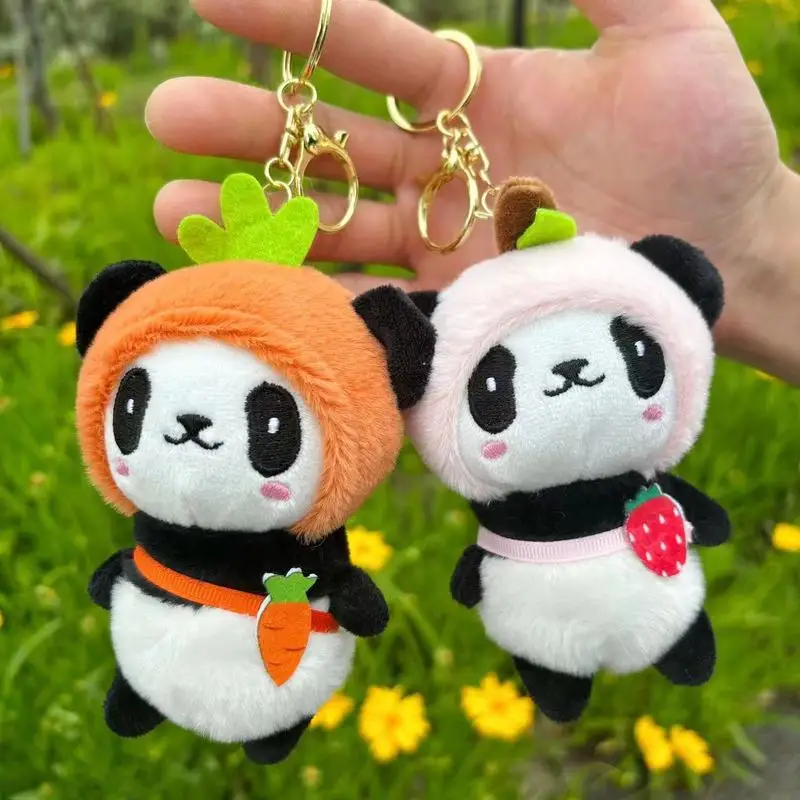 Fruit Panda Plush Toy Cute Keychain Pendant Doll Couple Bag Pendant Small Gift Chinese Characteristic Species Black And White Pa