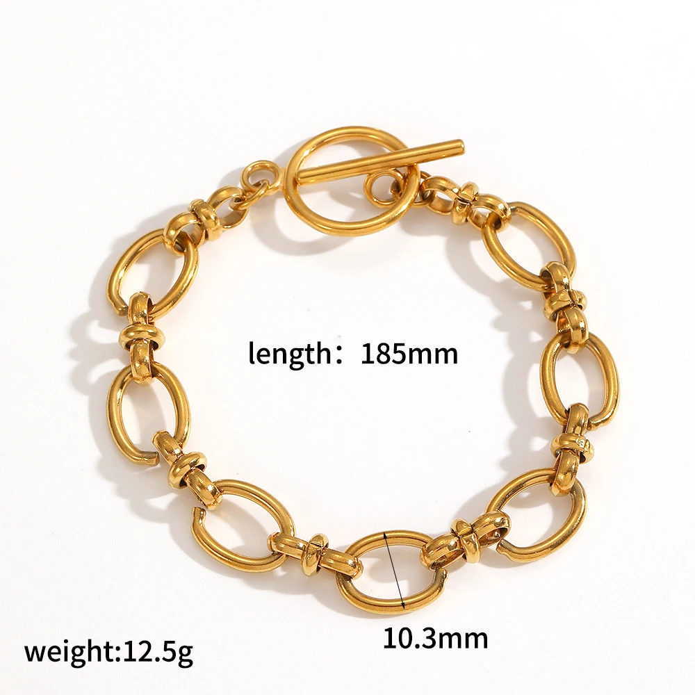 Modisches Armband aus Edelstahl mit breiter Kette, 18 Karat vergoldet, wasserdicht, Schmuckaccessoire für Damen und Herren. – Detail 7