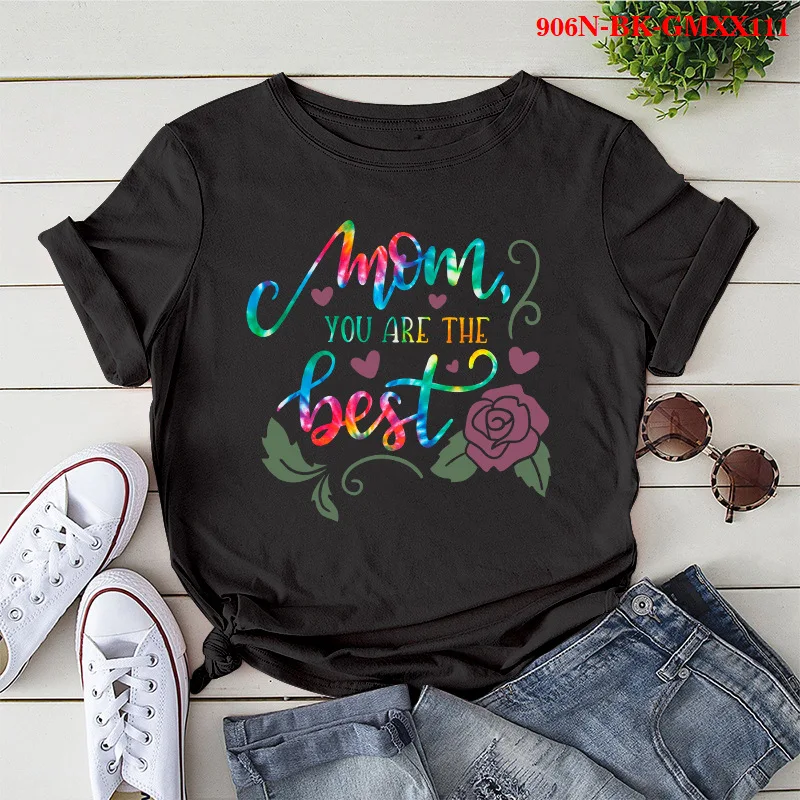 Best Mom Rose Print Women T Shirt Short Sleeve O Neck Loose Women Tshirt Ladies Tee Shirt Tops Camisetas Mujer