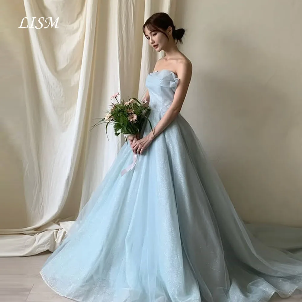 

LISM Blue Sweetheart Korea Evening Dresses Soft Tulle Elegant Prom Dresses Photo Shoot Customized 결혼식 드레 Corsets Back