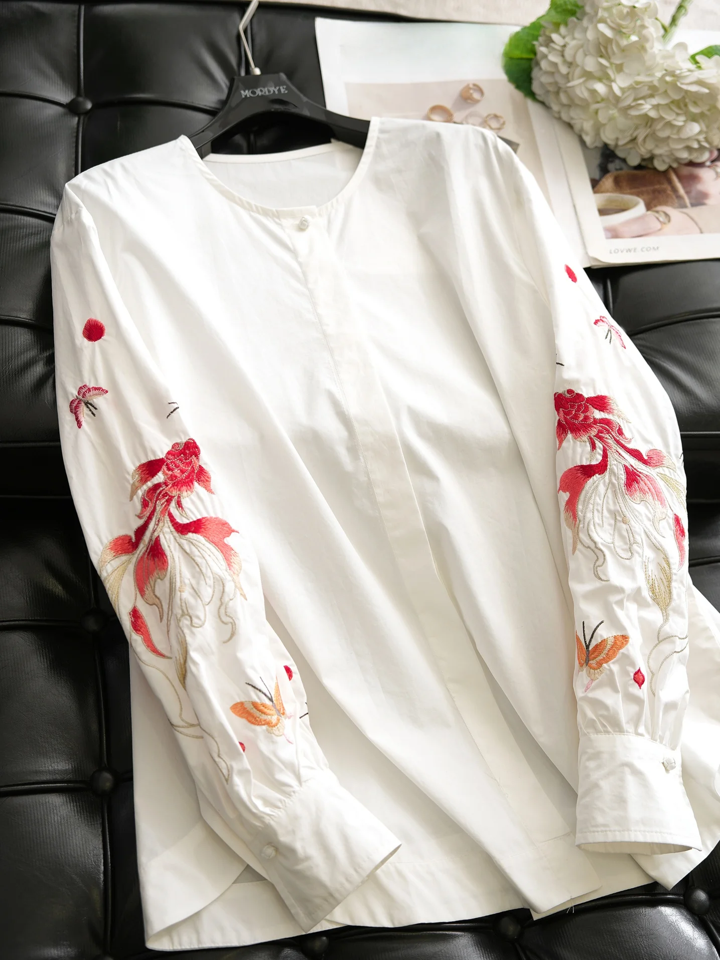 

Женский дышащий топ с длинными рукавами из высококачественного хлопка, с круглым вырезом, вышивкой Jinli Fi Lea Luy в китайском стиле