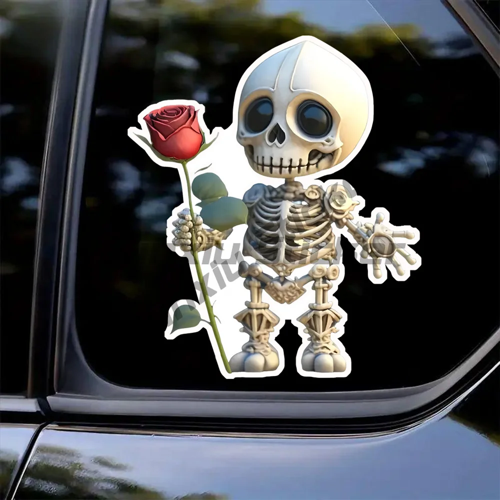 

Flat Stickers- A Skull Holding Rose Flowers Decal Fun Waterproof Sticker for Cars, Trucks, Motorcycles, Walls