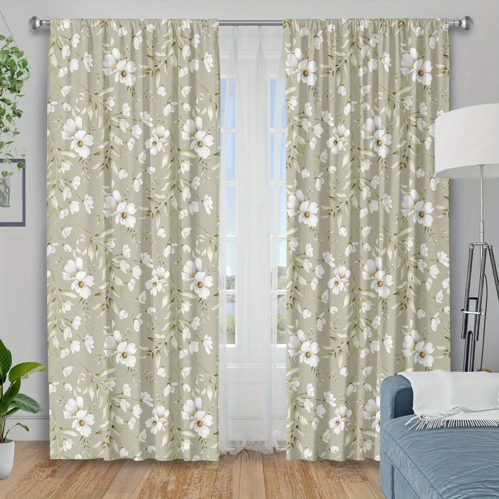 2pc  Light blue coral and starfish pattern curtains, made of polyester, machine washable, suitable for living room and bedroom.