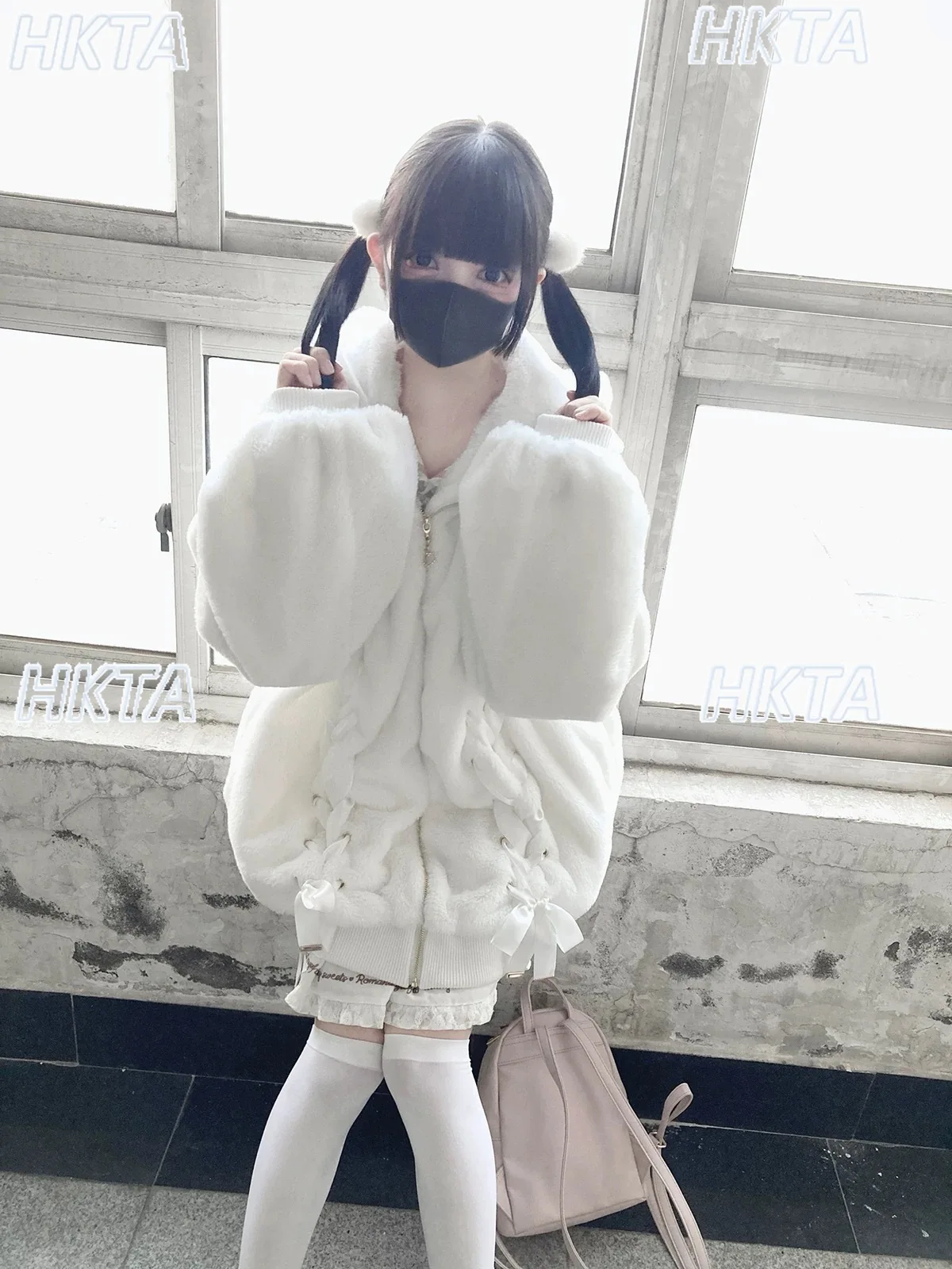 Original Weiche Mädchen Nette Flauschigen Pelzmantel Winter Neue Krawatte Bowknot Kaninchen Ohr Faux Pelz Mäntel Winter Dicke Warme Flauschige Baumwolle Jacke