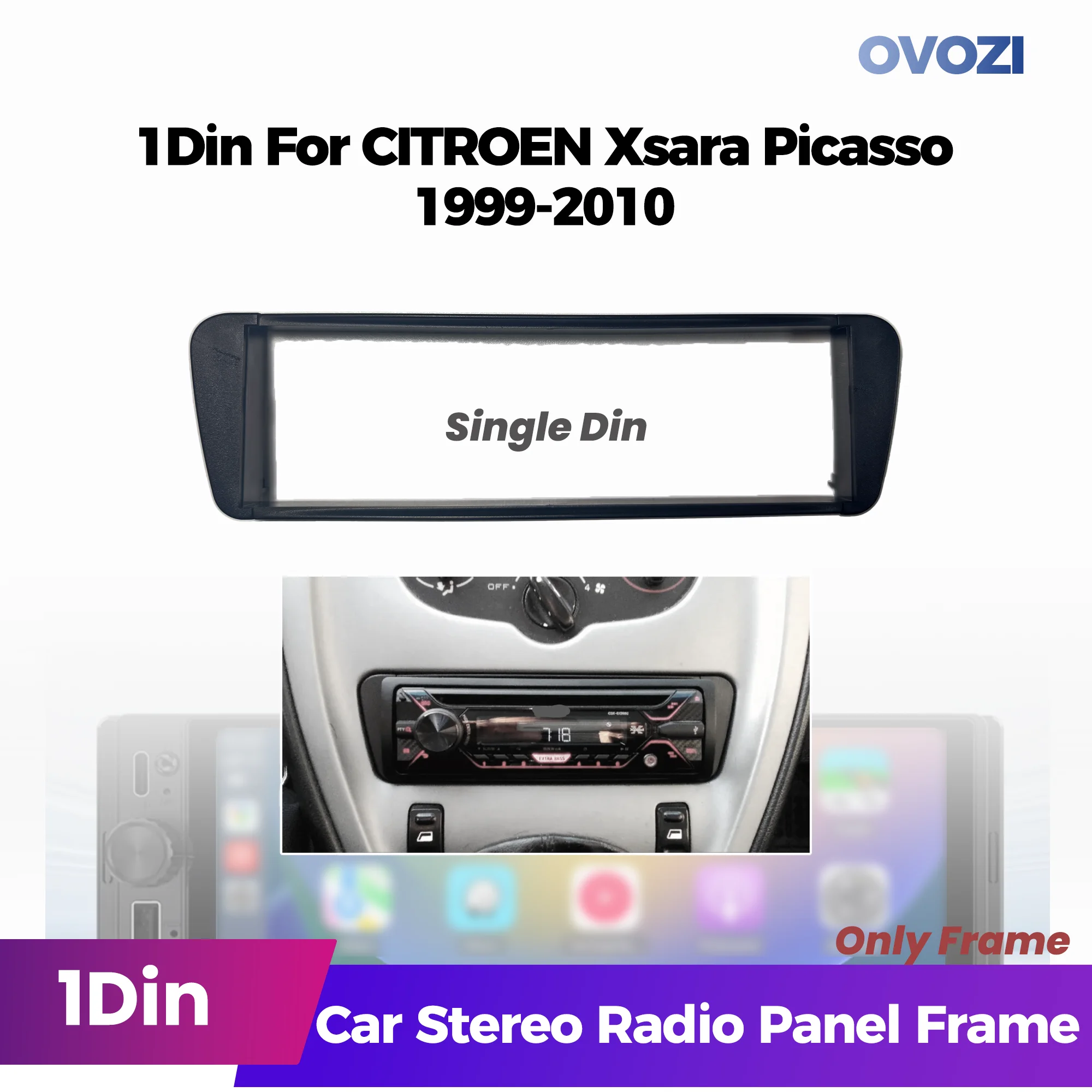 1Din Car Radio Fascia Stereo Dash CD Trim Installation Single Din Frame Kit For CITROEN Xsara Picasso 1999-2010 DVD Player Panel
