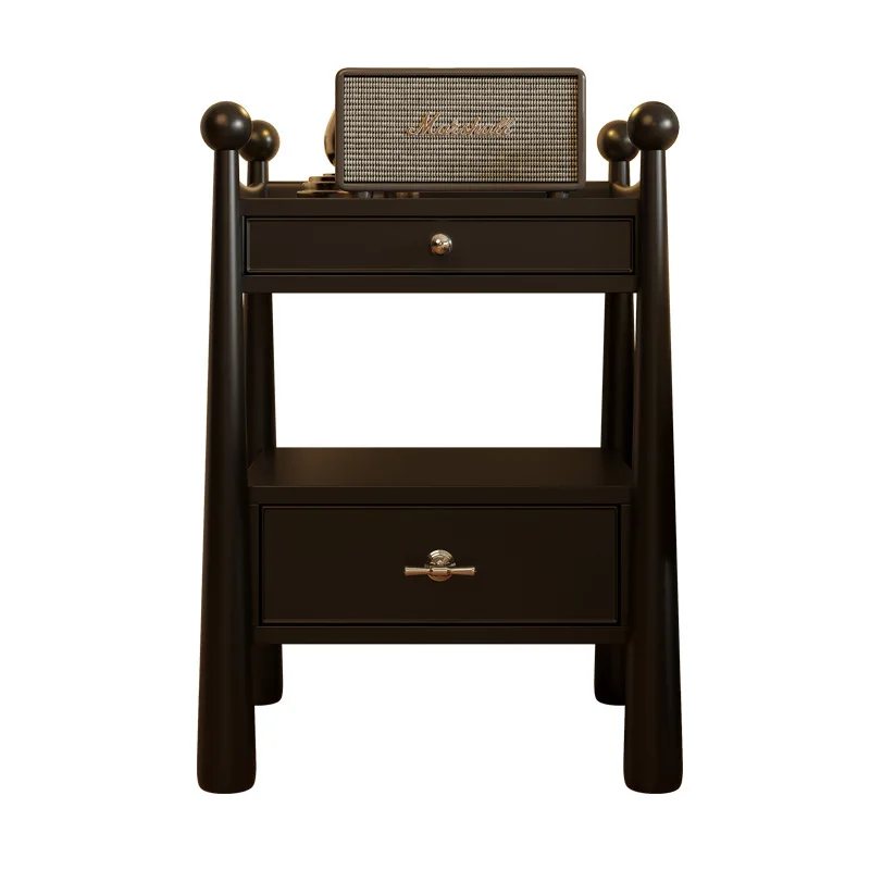 

French bedside table black small solid wood retro bedroom antique creative design bedside small edge table