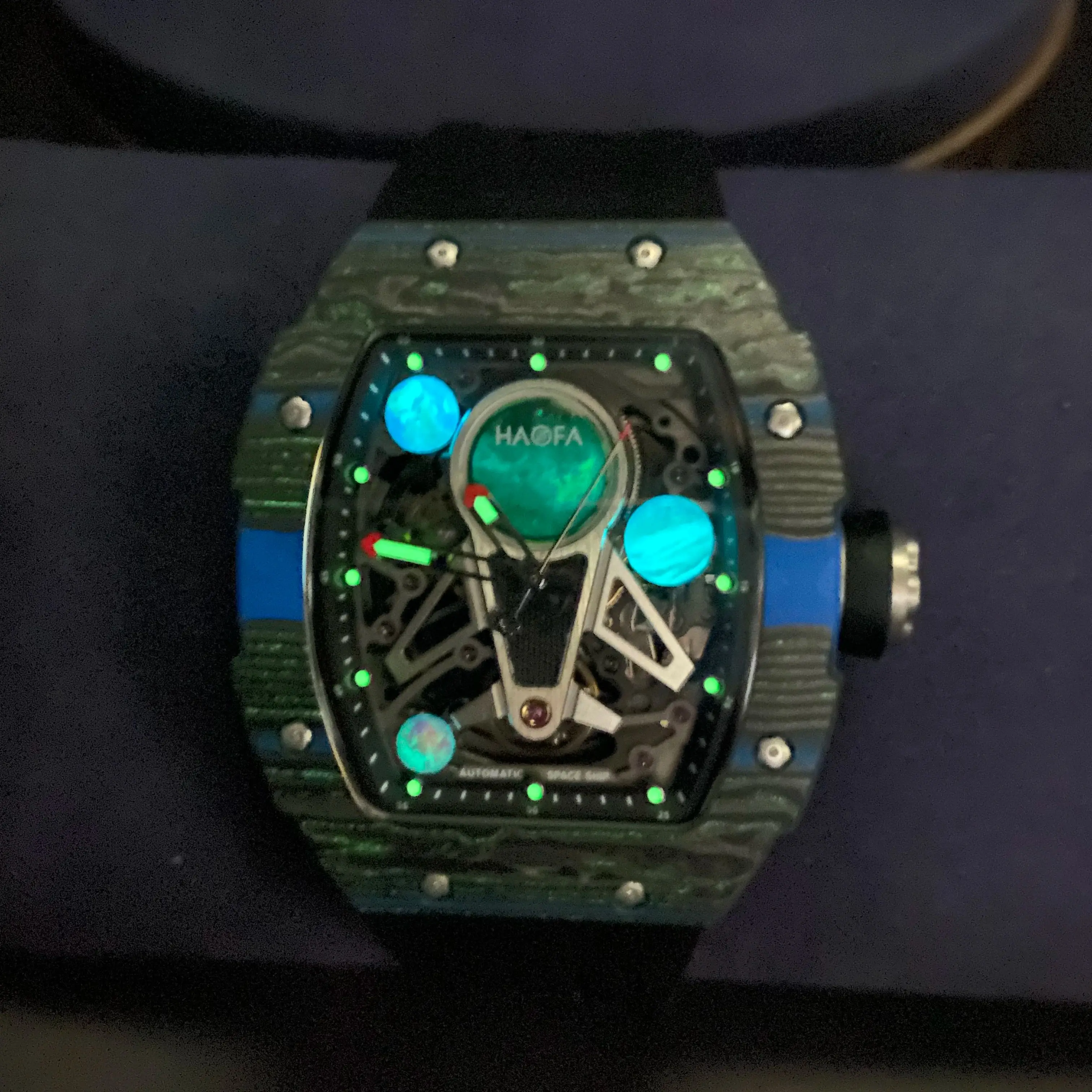 Haofa 3D Interstellar Hollow Automatic Mechanical Mens Watch Carbon Fiber Sapphire Waterproof Luminous Casual Watch for Men 1971
