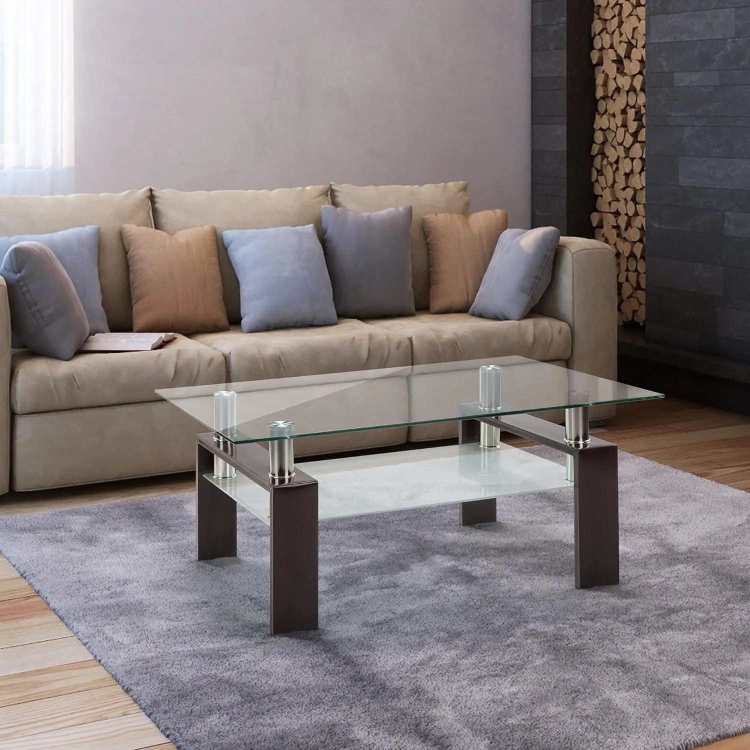 Tempered Glass Coffee Table for Modern Living Room Decor, Easy to Clean with Safe Rounded Edges and Durable Design