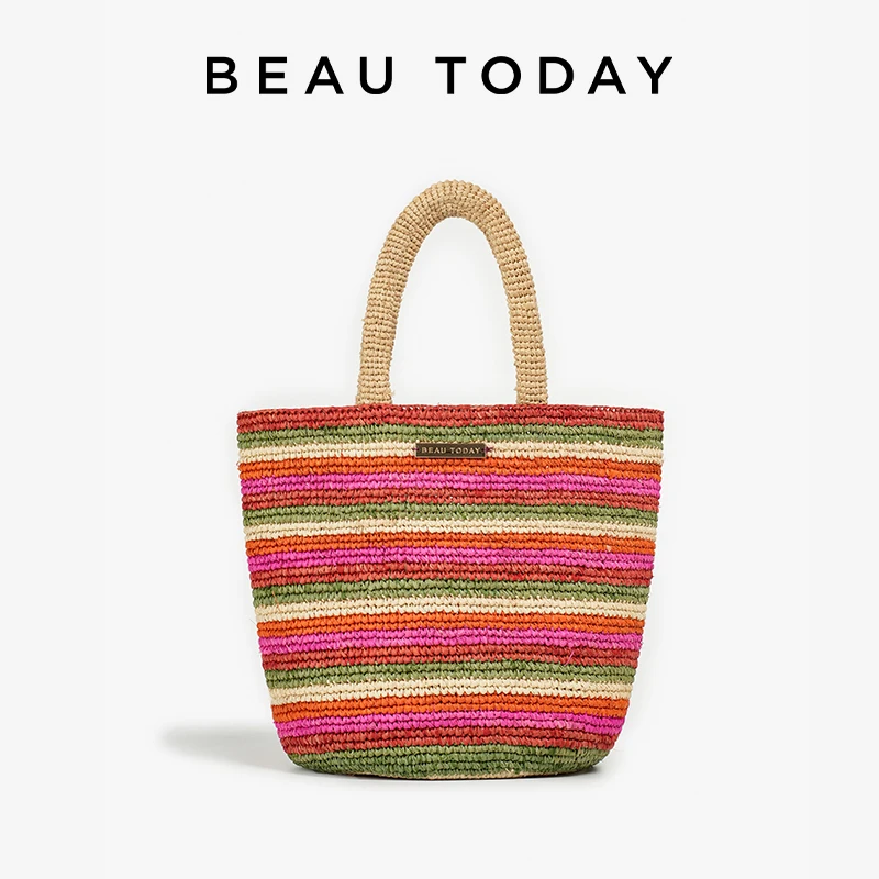 

Сумки-тоут BEAUTODAY для женщин, из рафии, разноцветные, с ярким полосатым дизайном, большая вместимость, с открытым карманом, женские сумки ручной работы 62168