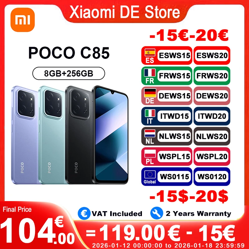 Version mondiale POCO C85 8GB 256GB Smartphone 50MP AI double caméra 33W charge rapide 6000mAh batterie HyperOS 2