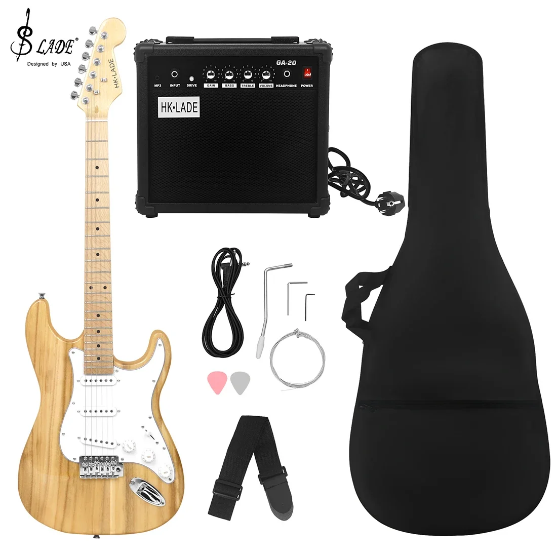 39 Inch 22 Frets ST Electric Guitar 6 Strings Maple Body Electric Guitarra with Bag Amplifier Strap Guitar Parts & Accessories