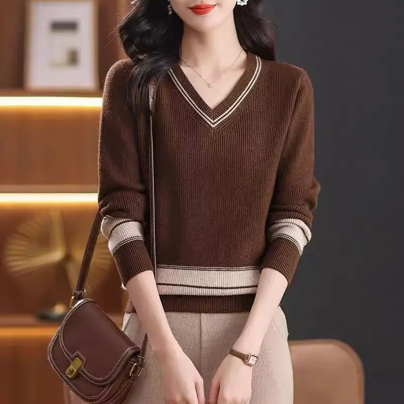Ropa Mujer New V Neck Long Sleeve Knitwear Tops Female Spring Autumn Short Pullover Sweater Knit Slim Woolen Women's Clothing