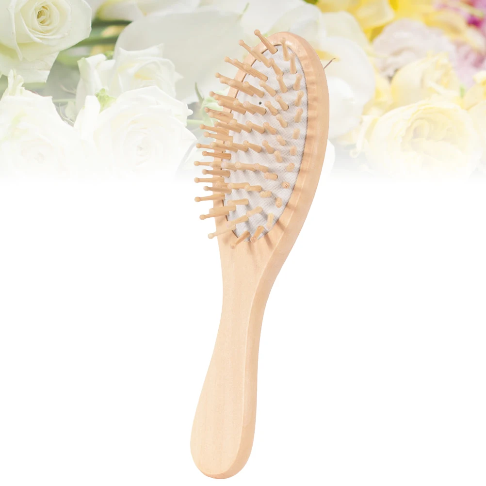 

1pc Wooden Handle Natural Rubber Paddle Scalp Massage Wide Teeth Detangling Air Brush For Knotted Hair Relaxing Fatigue Relief