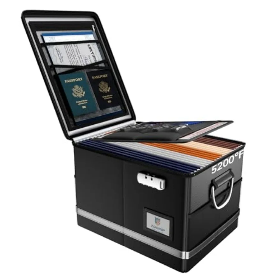 

Fireproof Document Box, 5200°F File Organizer Box with Lock, Foldable Filing Organizer Cabinet, Portable Safe Storage for Hangi