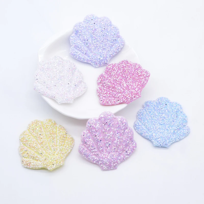 12Pcs Kawaii Glitter Shell Applique for DIY Clothes Hat Shoes Decor Patches Handmade Headwear Hair Clips Bow Accessories