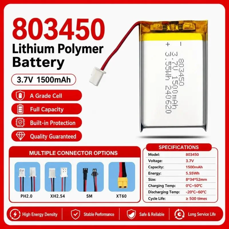 3pcs for Spot 803450 Polymer Lithium Battery Soft Pack 3.7V for Bluetooth Electric Toy Smart Door Lock Rechargeable Li-ion