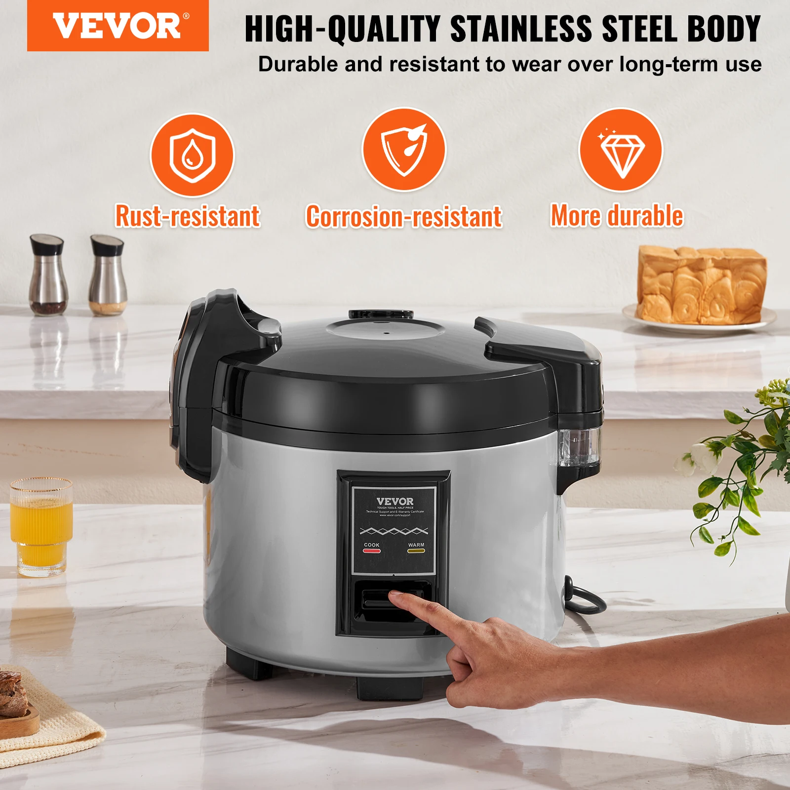 VEVOR Commercial Rice Cooker Rice Cooker 9.51 Qt / 9 Liter Large Rice Cooker and Warmer with Nonstick Inner Pot Fast Cooking