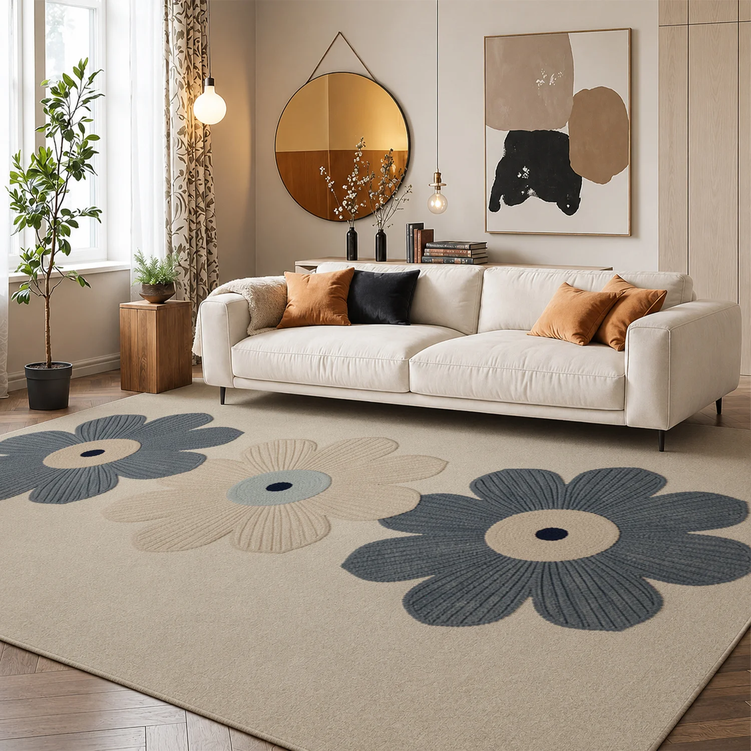 3 Flower Pattern Area Rug, Velvet Fabric, Machine Washable, Perfect for Living Room, Bedroom, Entryway, Great for Halloween, Thanksgiving, Christmas, New Year, Black Friday, Cyber Monday Home Decor