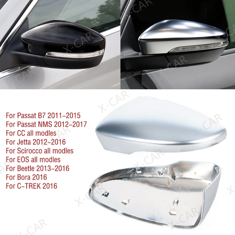 

1Pair For Volkswagen VW Passat B7 2011-2015 CC Jetta Scirocco Beetle Eos Matte Chrome Rearview Side Mirror Cover Cap Lid