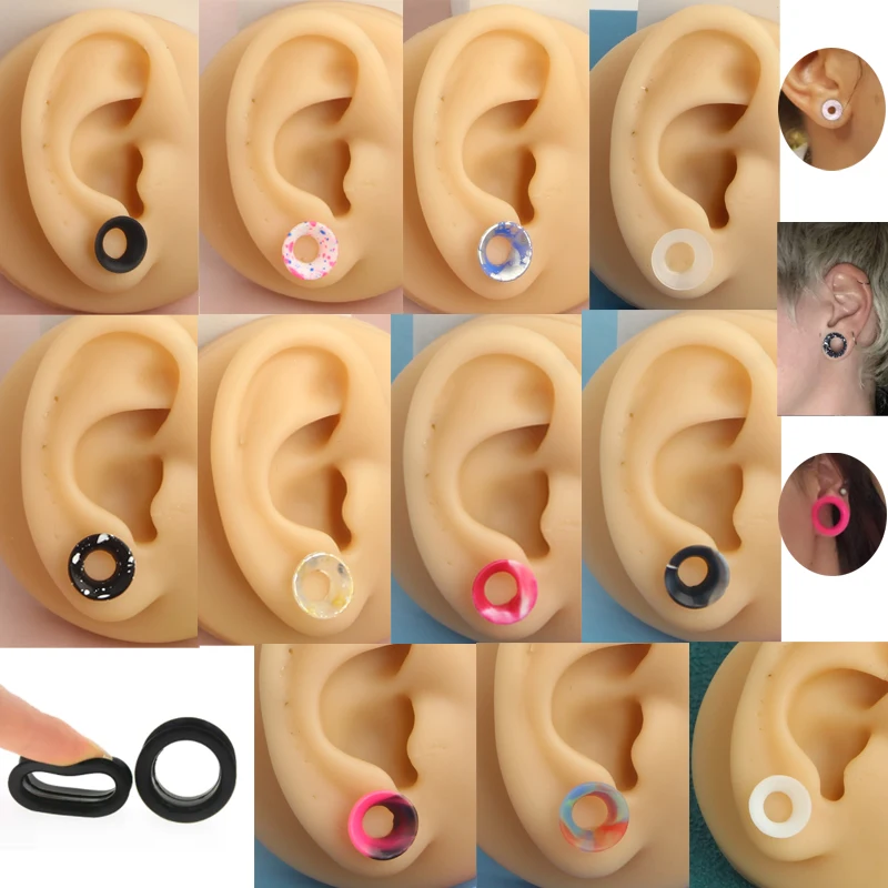 Ultra Thin Silicone Ear Skin Flexible Flesh Tunnel Expander Stretching Gauge Earlets Plug Gauges Kit Same Sizes 6G-25mm Piercing