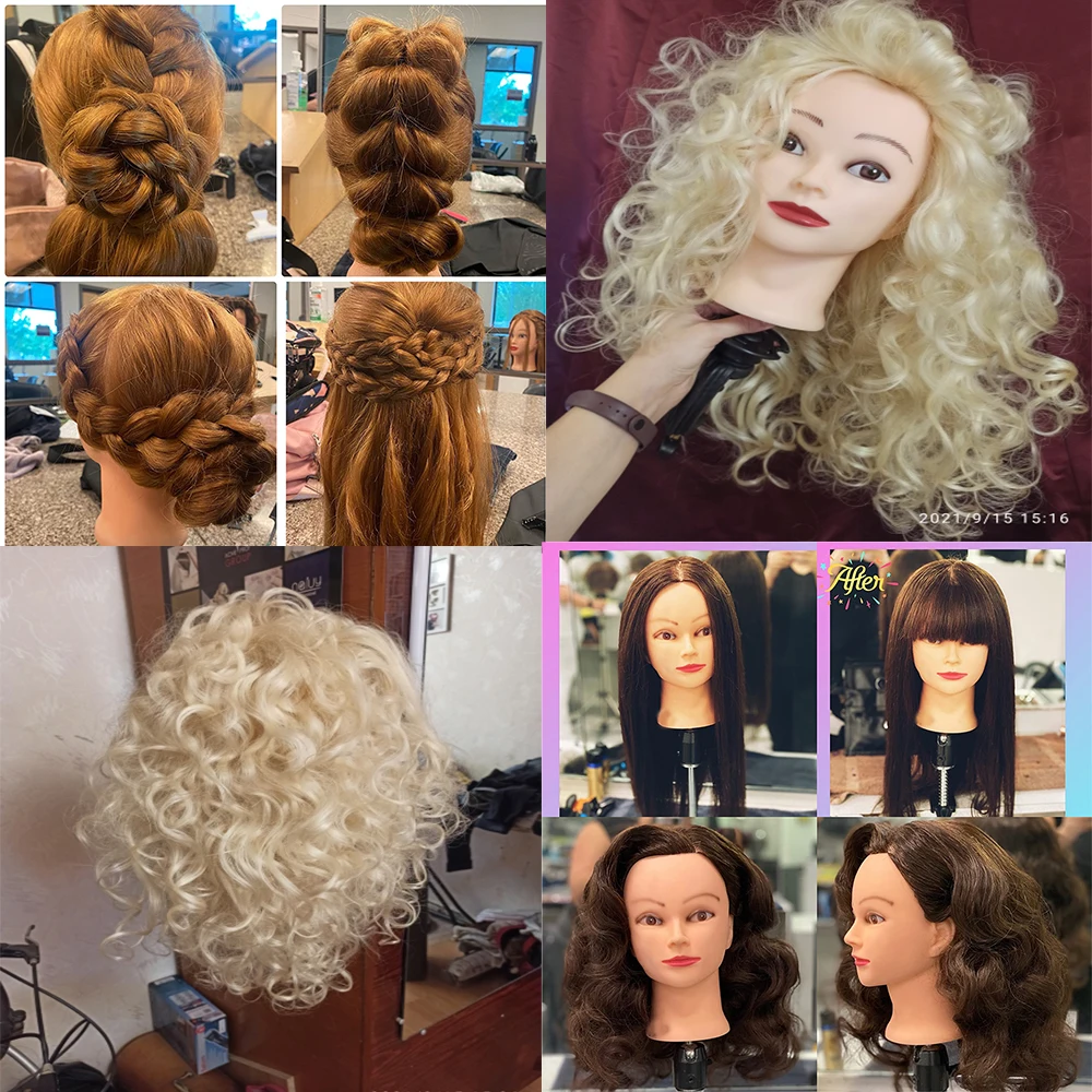 Manequim feminino treinamento boneca cabeça com suporte tripé, 80% cabelo real, cabeleireiro, bonecas de cosmetologia, novo