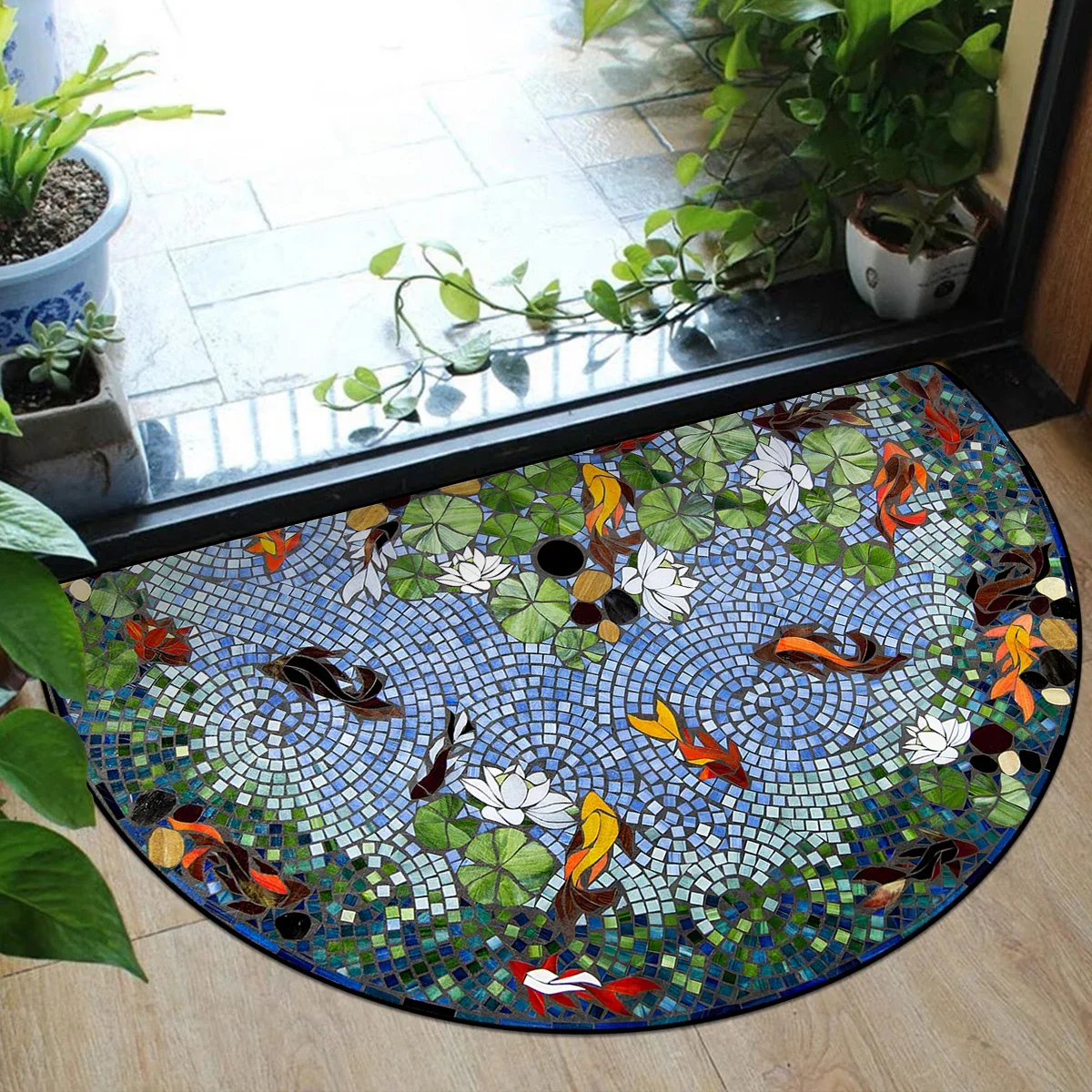 

Entrance Door Mat Dust Sand Proof Floor Mats Outdoor Patio Doormat Plant Flower Home Decoration Rug Semi-circular Carpet