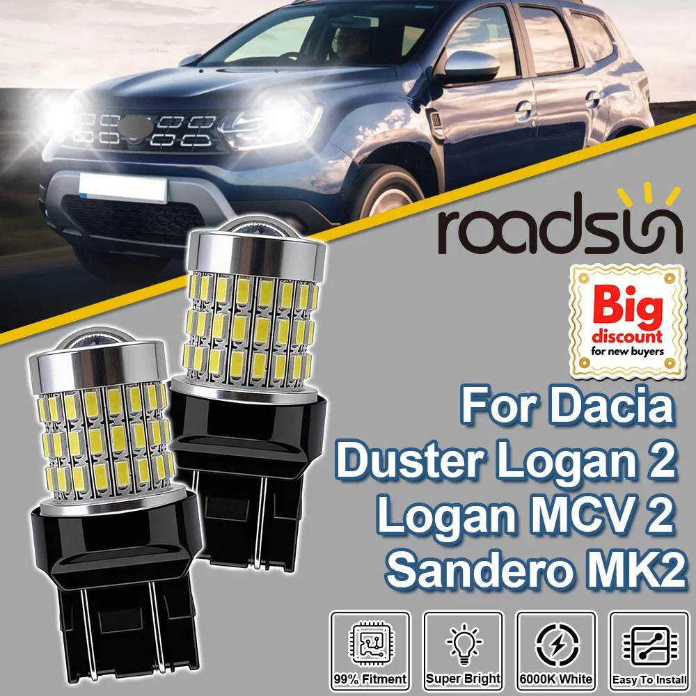 Roadsun 2PCS DRL For Dacia Duster Logan 2 Logan MCV 2 Sandero MK2 W21/5W 7443 Projector Lens LED Daytime Running Lamps Bulbs