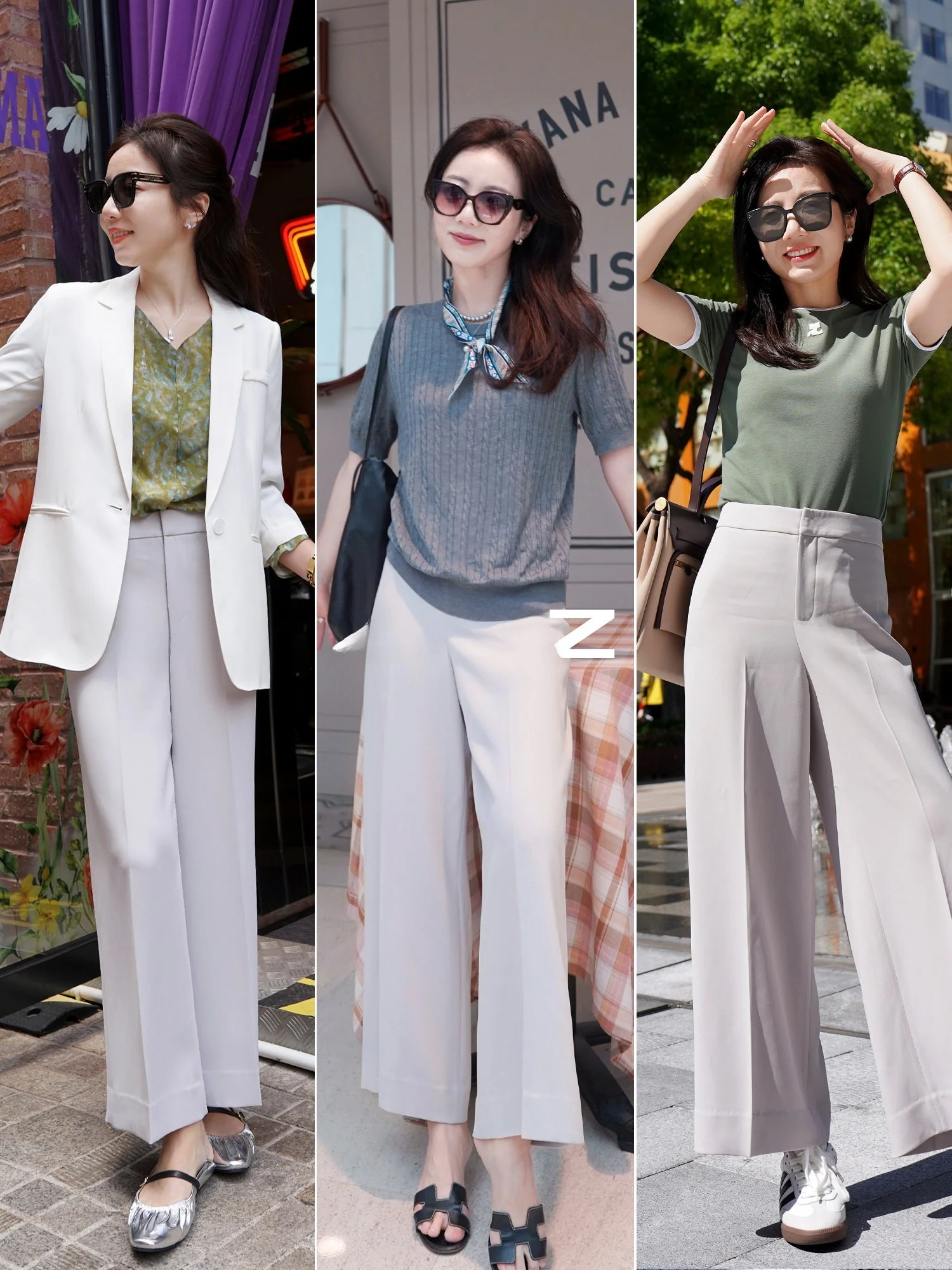 

BZZN Summer Commute Classic Thin Cool Acetate OL Hide Meat High Waist Straight Leg Wide Leg Pants Nine Points Pants