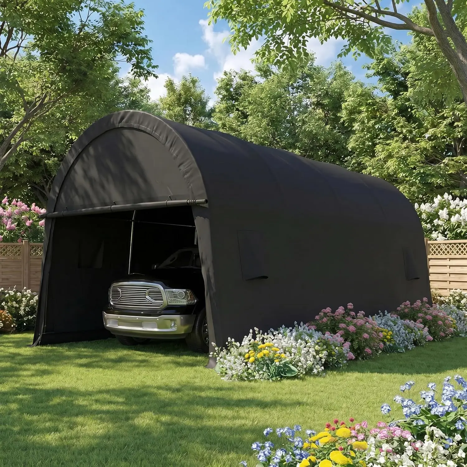 

Carport 12x20 Heavy Duty Storage Shelter Shed Portable Garage with All-Steel Metal Frame & Vents, Round Style Outdoor Storage