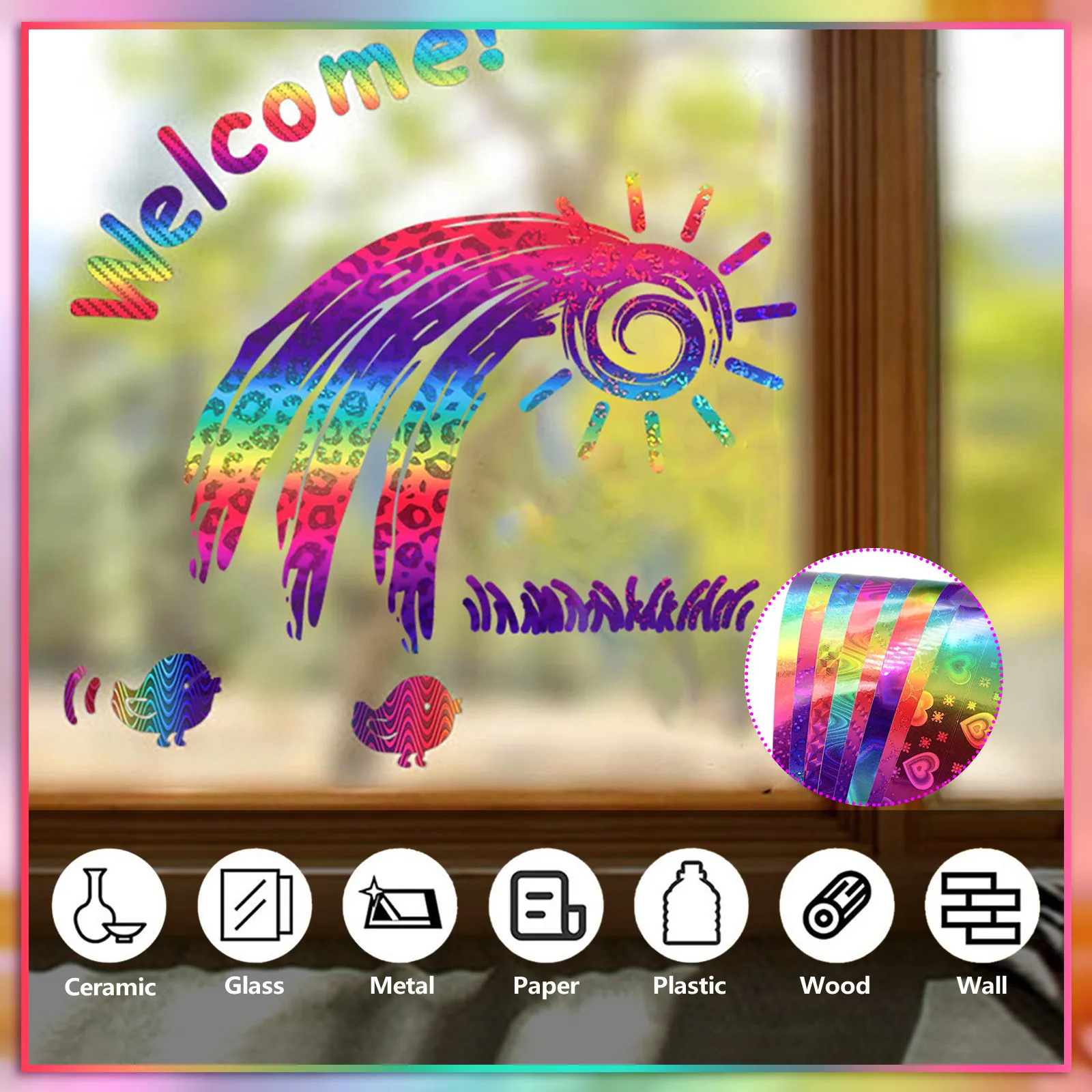 Holographic Rainbow Self-Adhesive Stickers Vinyl Roll For Decal Stickers For T Shirt Bag DIY Decoration