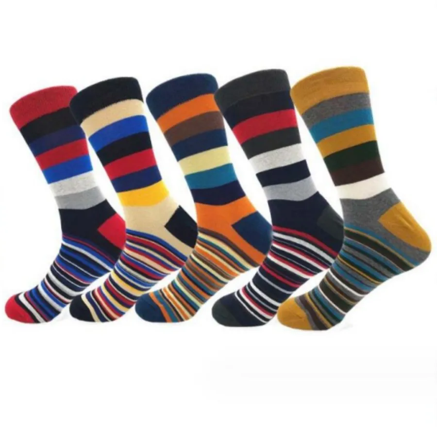 

MYORED 5 pairs of new multi-color stripe stitching fashion trend retro cotton men's casual sports duct socks routine