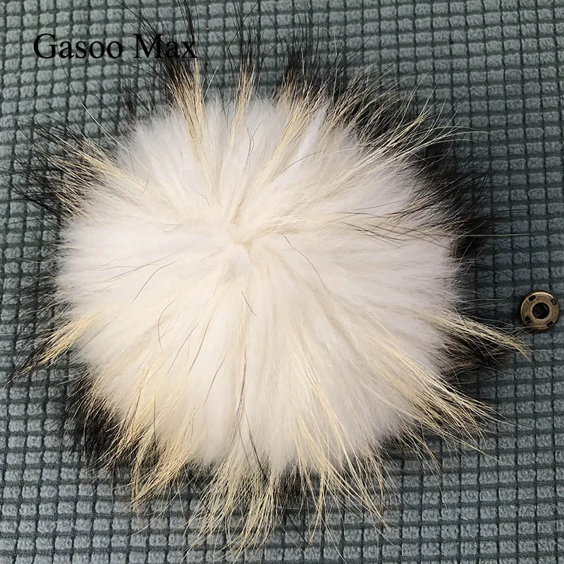 Große flauschige Echtpelz-Fuchs-Pompons mit Knopf, DIY-Pom-Poms aus Waschbärfell, Kugeln, natürliches Fell, Pompon für Schals, Hüte, Mützen, Zubehör – Detail 4