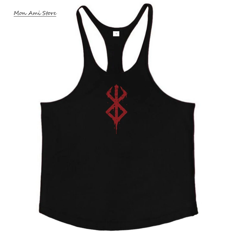 Mens Anime Berserk Printed Tank Top Breathable Cool Vest Running Shirt Cotton Tees Bodybuilding Singlet Fitness Sleeveless