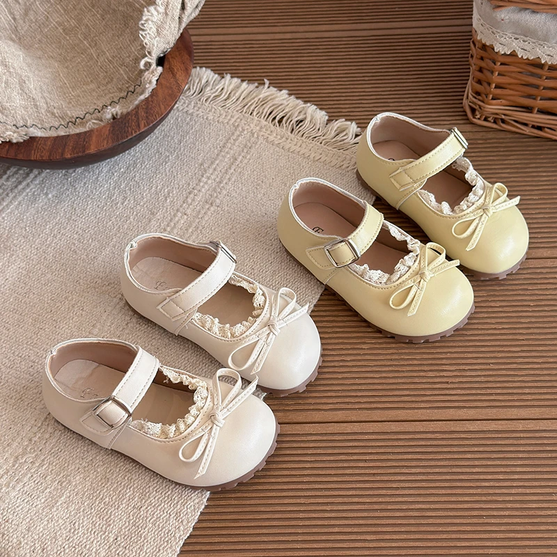 Girls Leather Shoes for Party Wedding Children Elegant Princess Dress Shoes Sweet Kids Mary Jane Shoes with Bow-knot