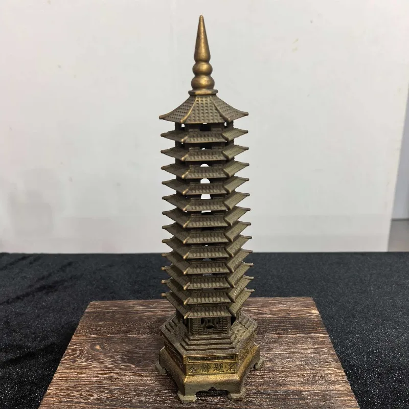 Vintage Alloy Bronze‑plated 13‑Layer Wenchang Pagoda Statue Feng Shui Tower Figurine Desktop Home Collectible Wisdom Ornament