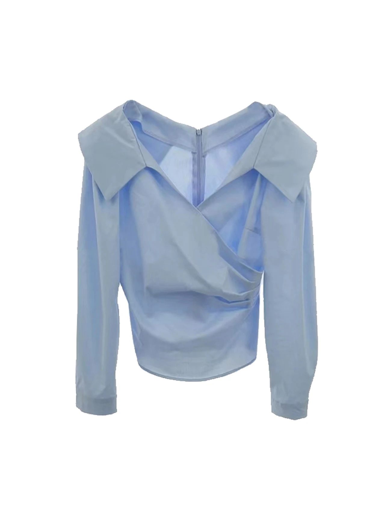 Ele V-Ne Long Sve feminino irt outono design sentido plissado cintura amarrando versátil Faion coreano sle corte reto