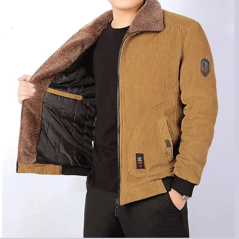 Winter Padded Jacket Men Thick Warm Coats Corduroy Cotton Padding Parkas Casual Loose Turn Down Collar Multi Pockets Hombre New