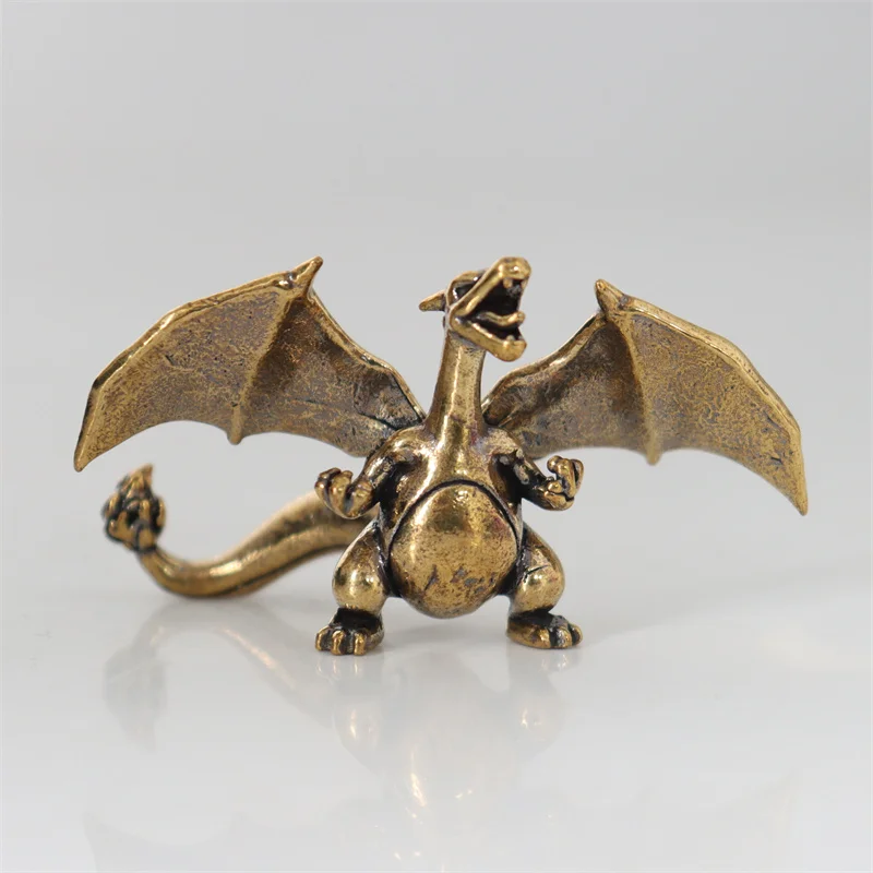 3cm Creative Solid Brass Pokémon Crafts Anime Mini Figurines Charizard Blastoise Dragonite Bulbasaur Metal Statue Desktop Decor