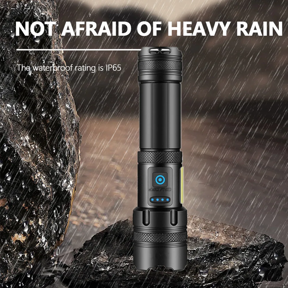 USB Rechargeable High Power LED Flashlight Waterproof Powerful Lantern Tactical Torch Long Range Strong Light Lamp Self Defense