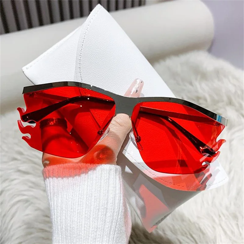 

NEW Unisex Semi-Rimless Sun Glasses Flame Adumbral Anti-UV Spectacles Outdoor Eyeglasses Ornamental Fashion Funny Sunglasses