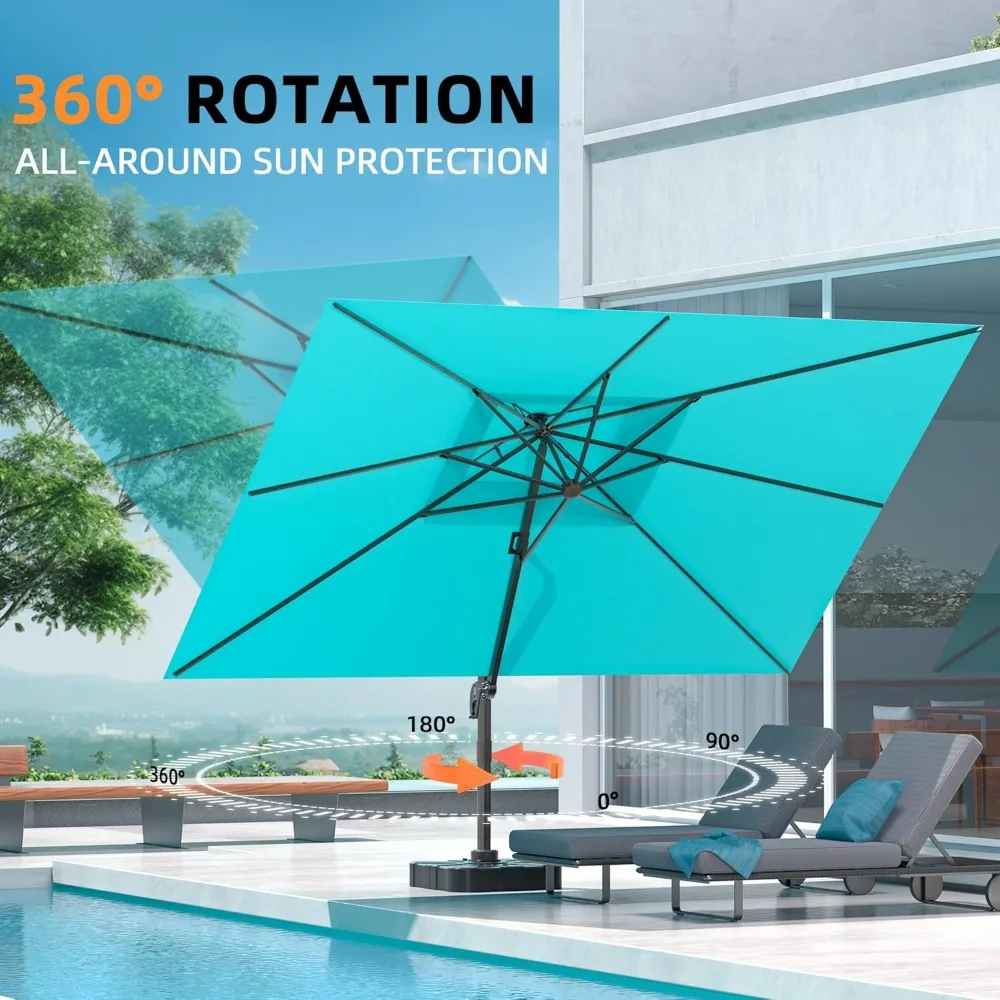 9' x 12' Double Top Cantilever Terrassenschirm – robuster, versetzter Regenschirm mit 360° °   Rotation für Gartendeck, Pool, Terrasse, Türkis