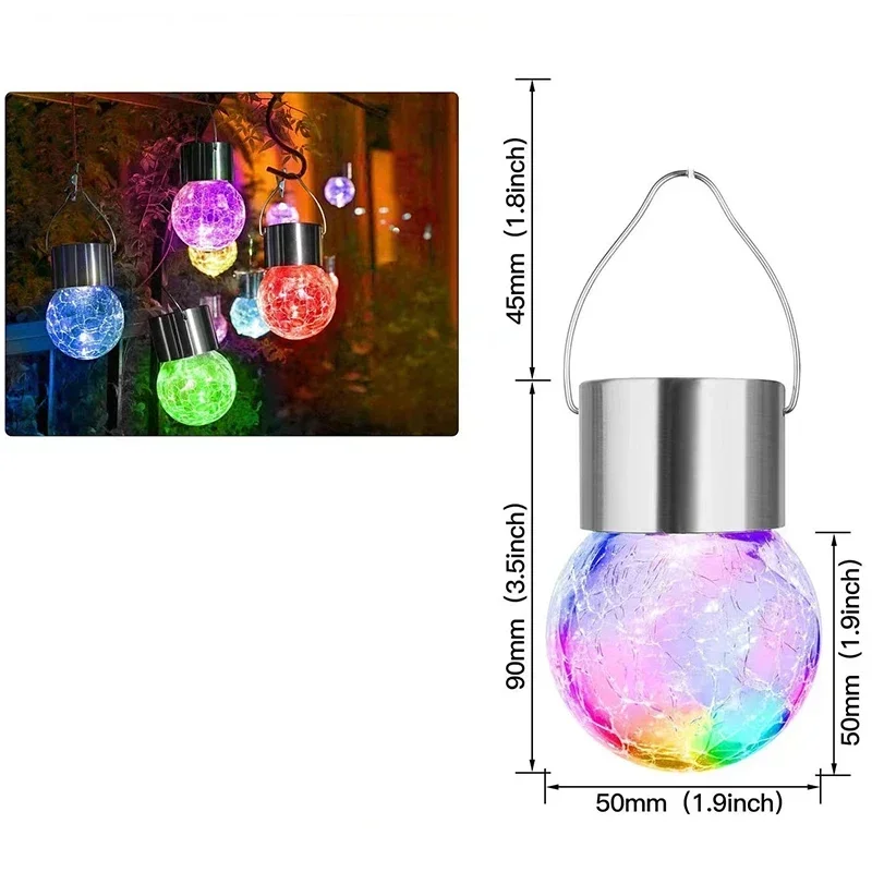 Solar Hanging Lights, Christmas Decoration Lights with Multi-Color Changing Cracked Glass Hanging Ball Outdoor Lights Waterproof