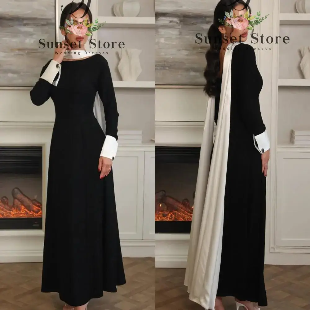 

Customized High Quality O-neck Color Contrast Ankle Length Full Sleeves A-line Women Vestidos De Graduacion Cortos Evening Dres