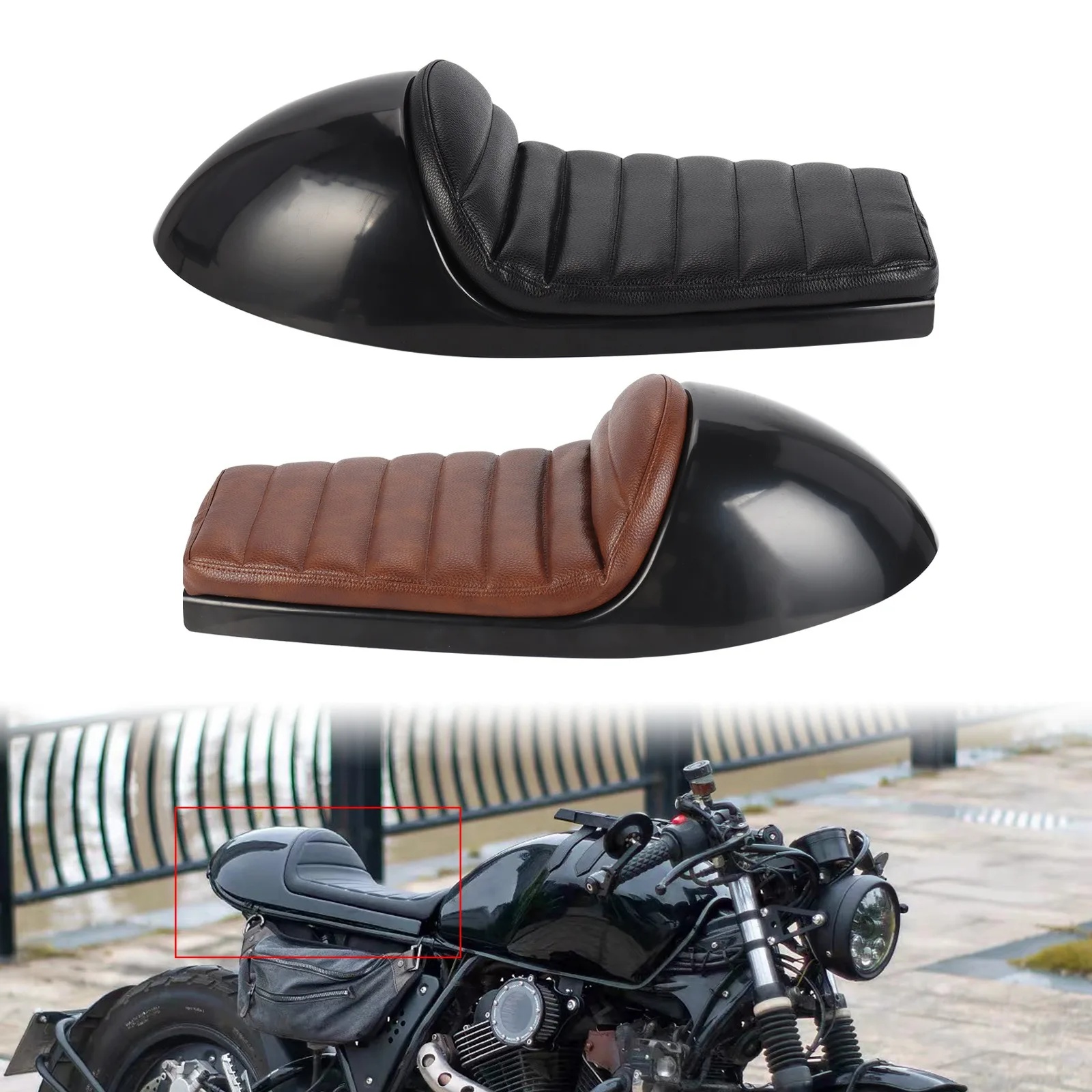 Black/Brown Retro Vintage Hump Styling Cushion Rear Seat Pan Base For Cafe Racer