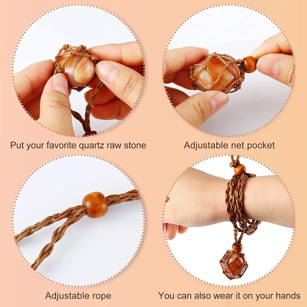 10Pcs Braided Necklace Wax Cord Empty Stone Holder Pendant Adjustable Macrame Pouch Rope for DIY Jewelry Making Accessories