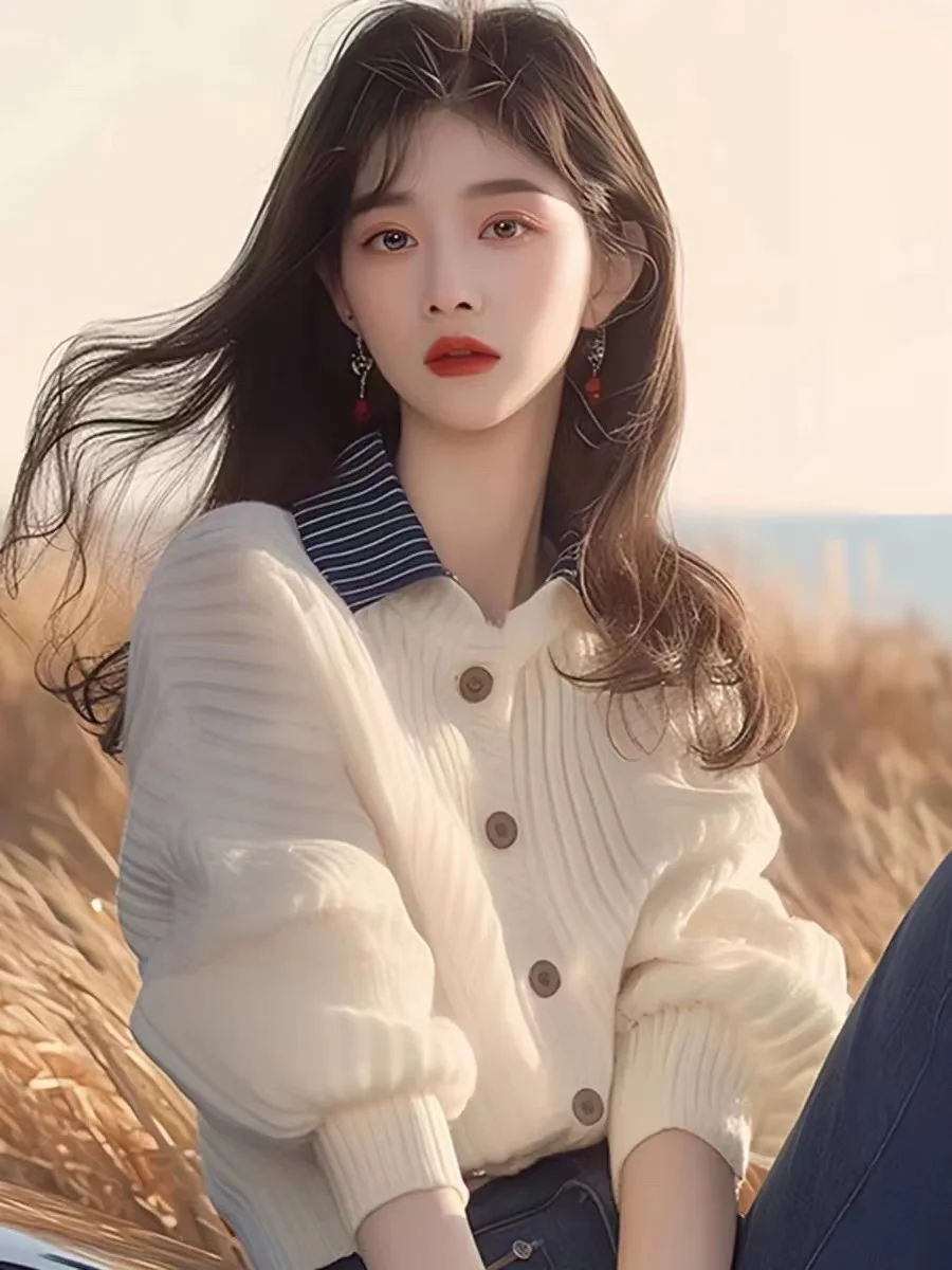 Cardigan tricoté deux pièces à col doux et collant pour femme, pull à manches chauve-souris, Style paresseux, de haute qualité, tendance 2025