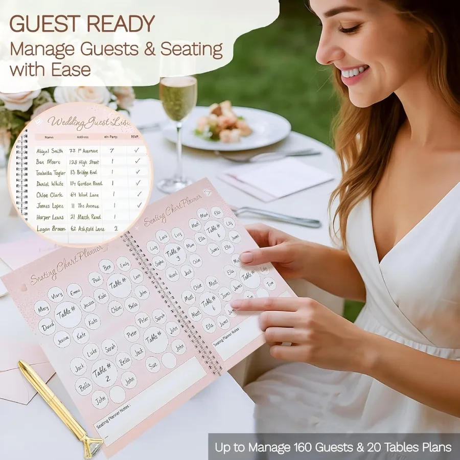 Wedding Planner Book Organizer: 12Month Checklist with Budget Tracker and Seating Chart For Bride's Engagement Preparation