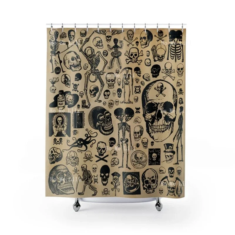 Primitive Vintage Skulls Horrible Skeleton Retro Style Old Fashion Shower Curtain Waterproof Bathroom Decor With Hooks